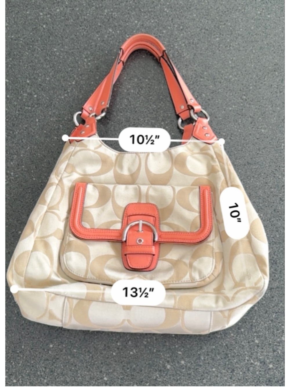 Coach Campbell Signature Hobo Bag - Light Khaki/Coral - Picture 10 of 10
